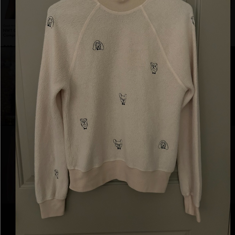 T.La cream Crewneck Sweater with Embroidered Dog Motifs
